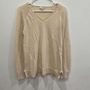 Loft Outlet Women's Small V Neck Beige Tan Pullover Sweater